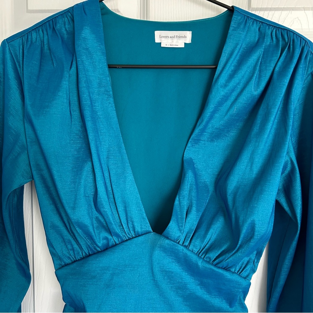 Lovers Friends Lorenza Women's XS Mini Dress In Turquoise Blue Long Sleeve